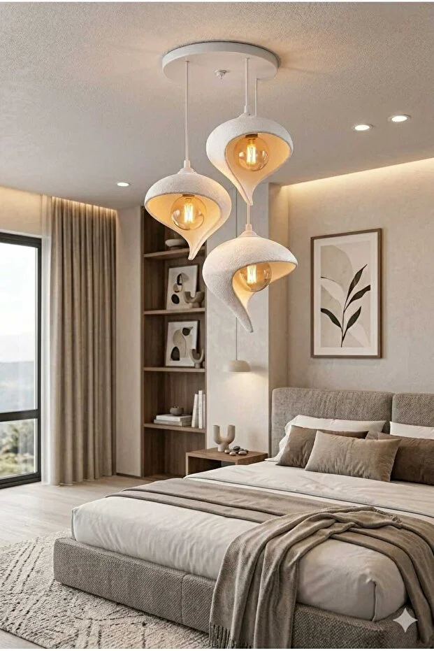 Modern 3’lü Sarkıt Avize Salon Oturma Odası Dekoratif Damla Rustik Bohem Avize E27 (ampul Hediye)